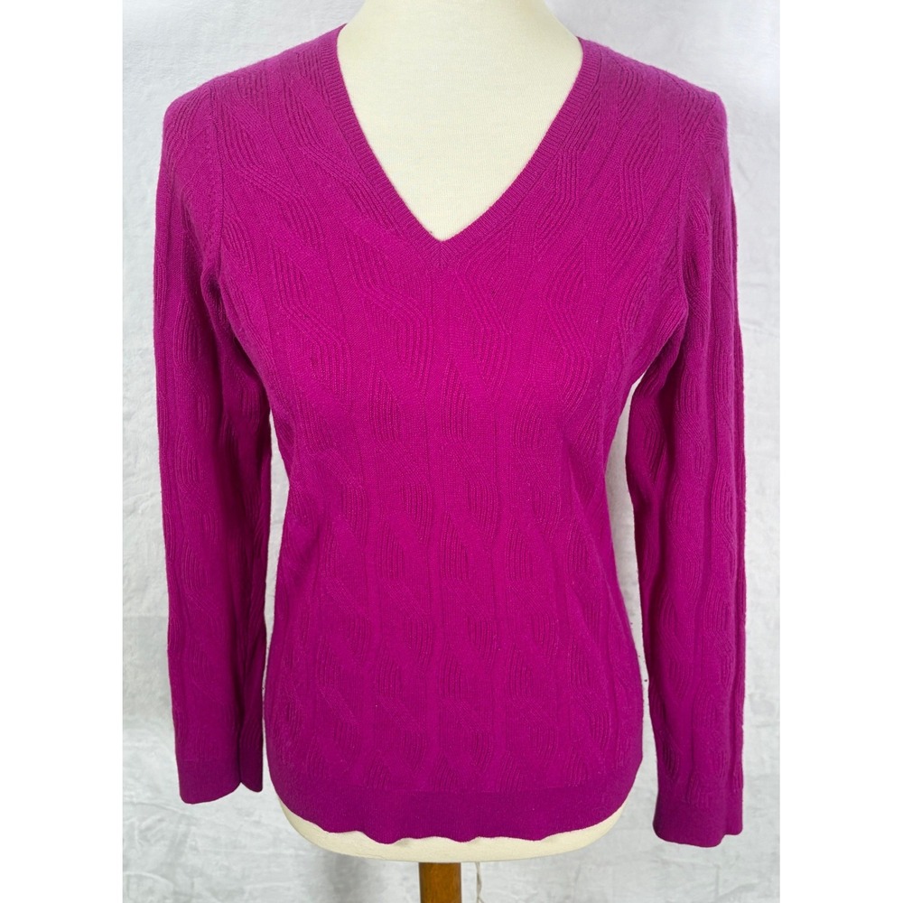 Fenn Wright Manson 100% 2-Ply Cashmere Cable Knit Sweater V-Neck Medium